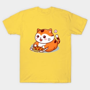 Cute fat cat likes to eat pizza. T-Shirt